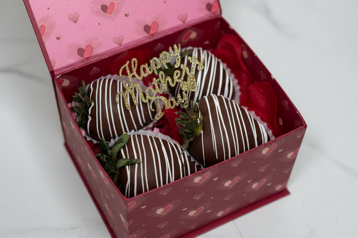 Mother's Day gift box with heart-shaped cookies and a 'Happy Mother's Day' card.