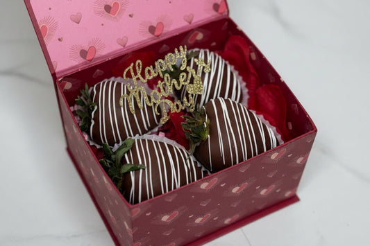Mother's Day gift box with heart-shaped cookies and a 'Happy Mother's Day' card.